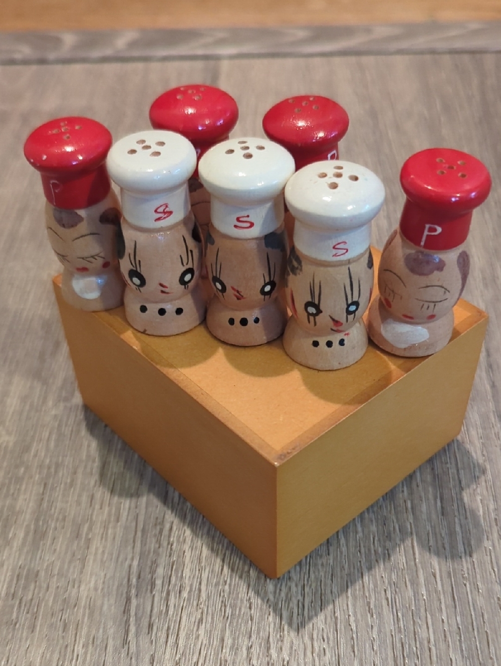 Vintage MCM HandPainted Japan Wooden Salt & Pepper Shakers